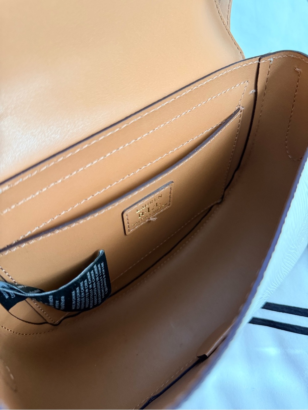 Ralph Lauren White Saddle Crossbody with Tan Strap - Picture 6 of 15